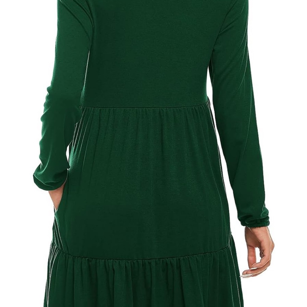 Women's Casual Fall V-Neck Long Sleeve Tiered Dress Cotton with pockets - Picture 1 of 3